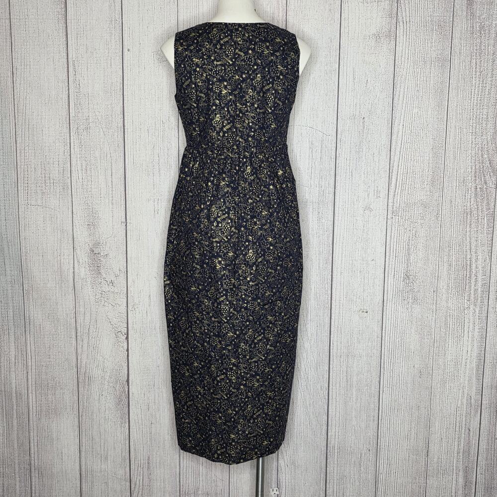 Vintage Handmade Angel Print Jumper Dress Blue Gold Maxi Cottagecore Folk Art - Picture 4 of 5